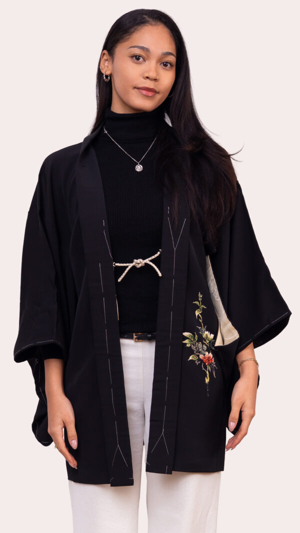 Black Embroidered Haori — Botanical Back Motif