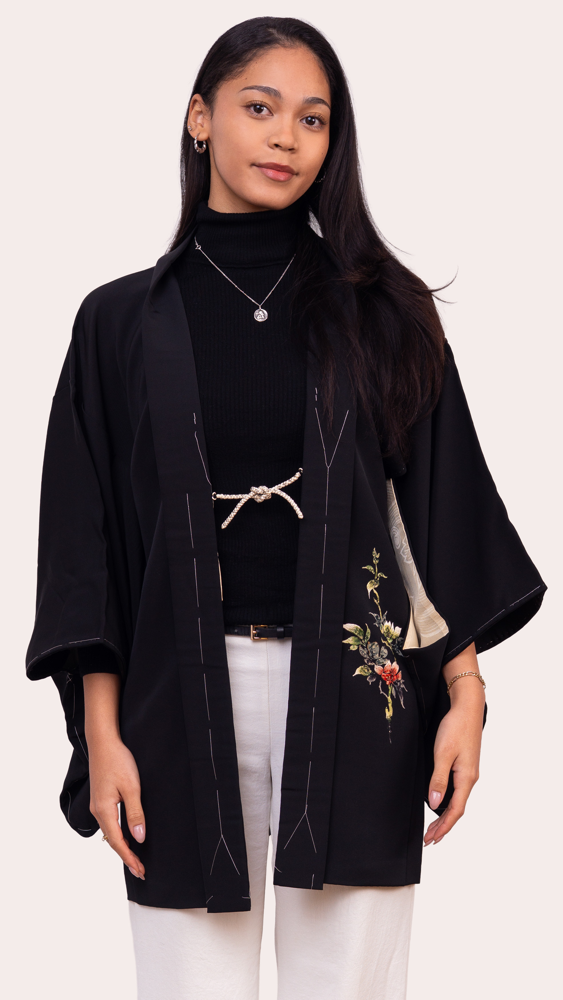 Black Embroidered Haori — Botanical Back Motif