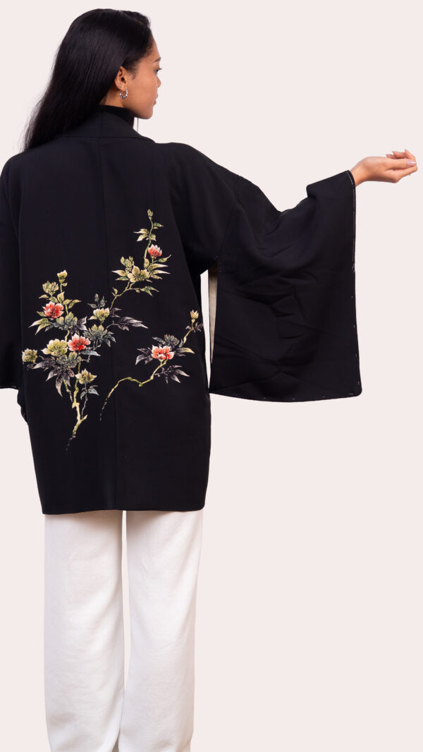 Black Embroidered Haori — Botanical Back Motif