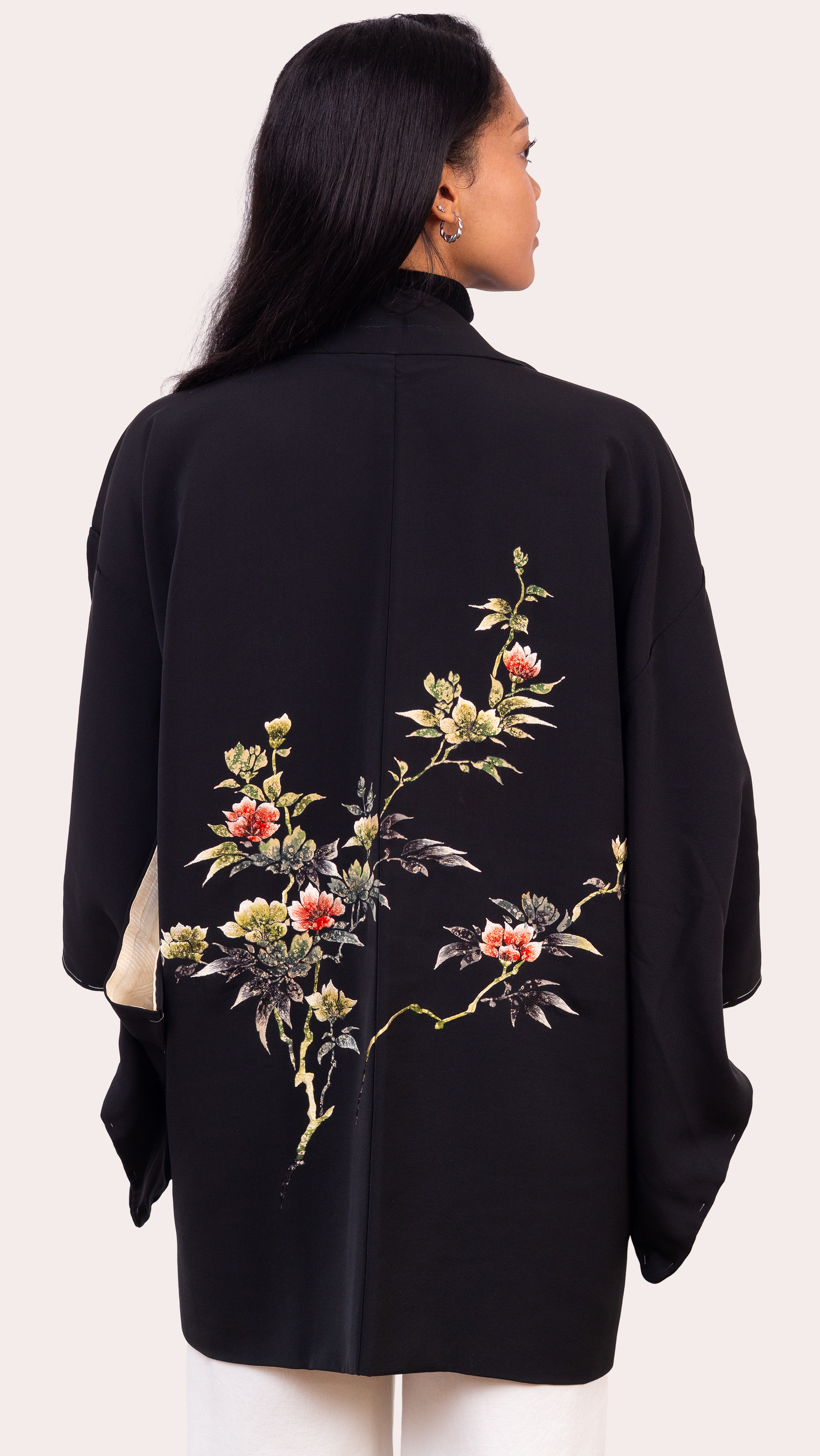 Black Embroidered Haori — Botanical Back Motif