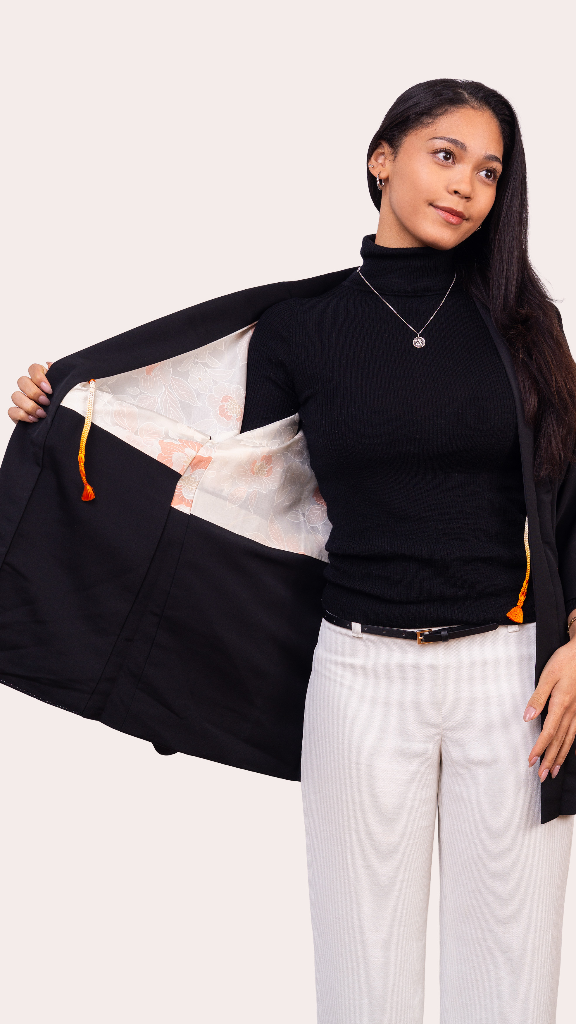 Black Haori Jacket — Hand painted Floral Back Motif