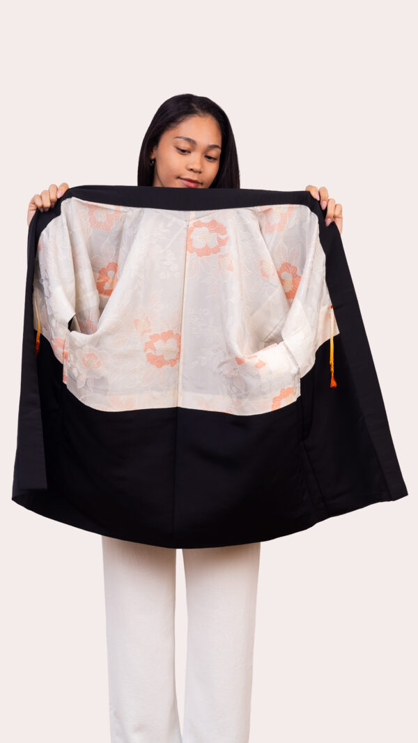 Black Haori Jacket — Hand painted Floral Back Motif