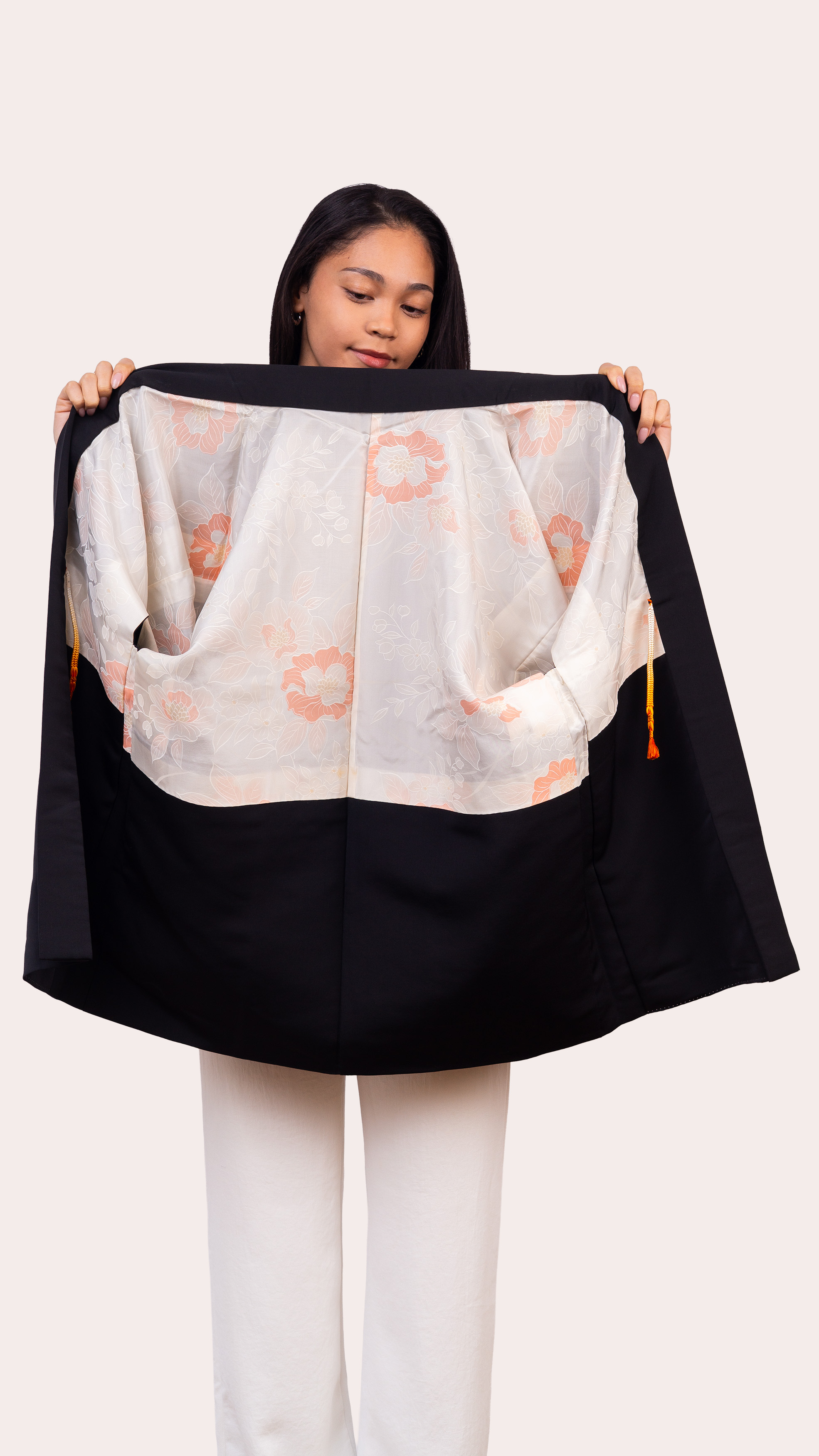 Black Haori Jacket — Hand painted Floral Back Motif