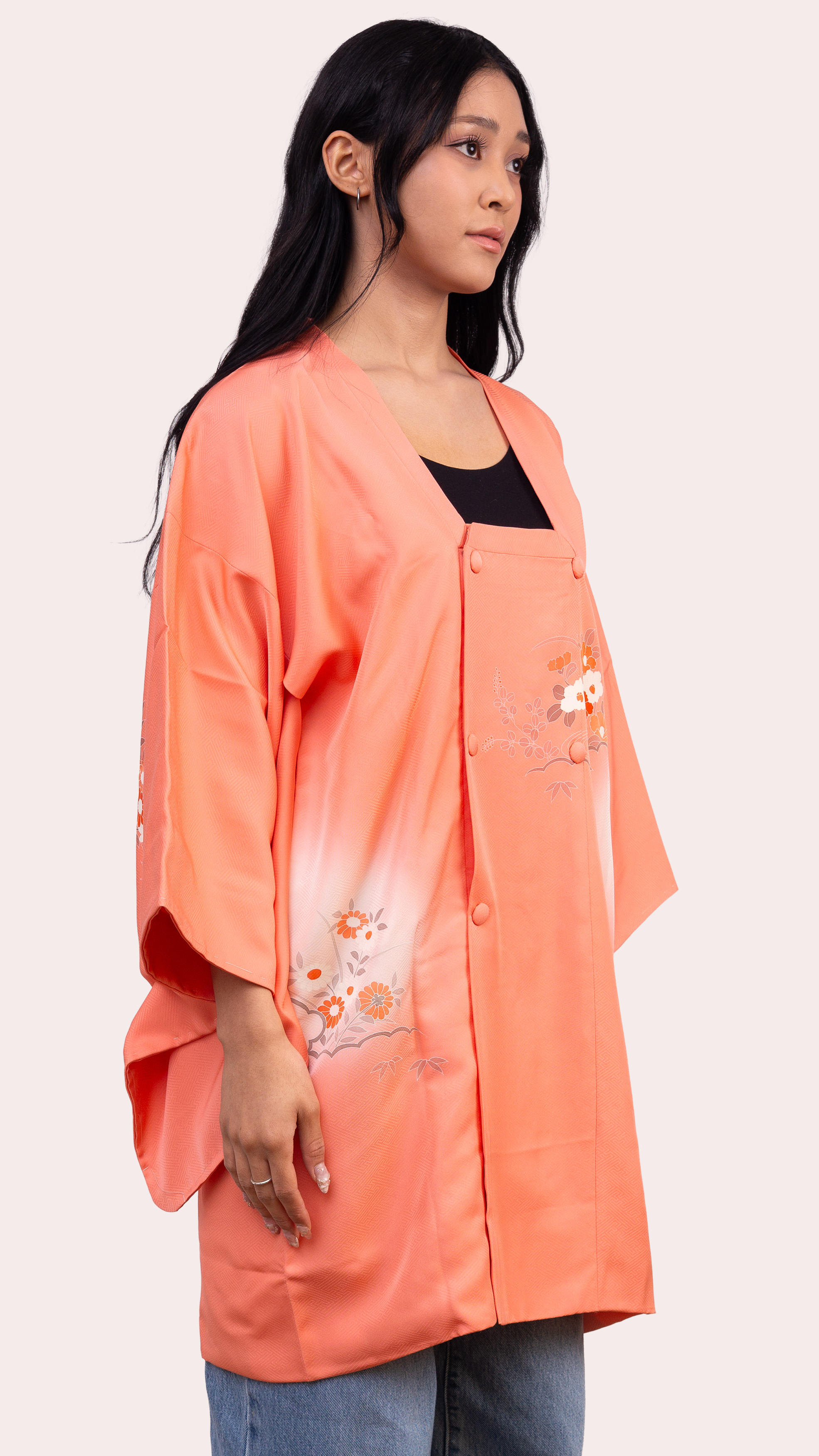 Coral Michiyuki Jacket — Double breasted Floral Accent