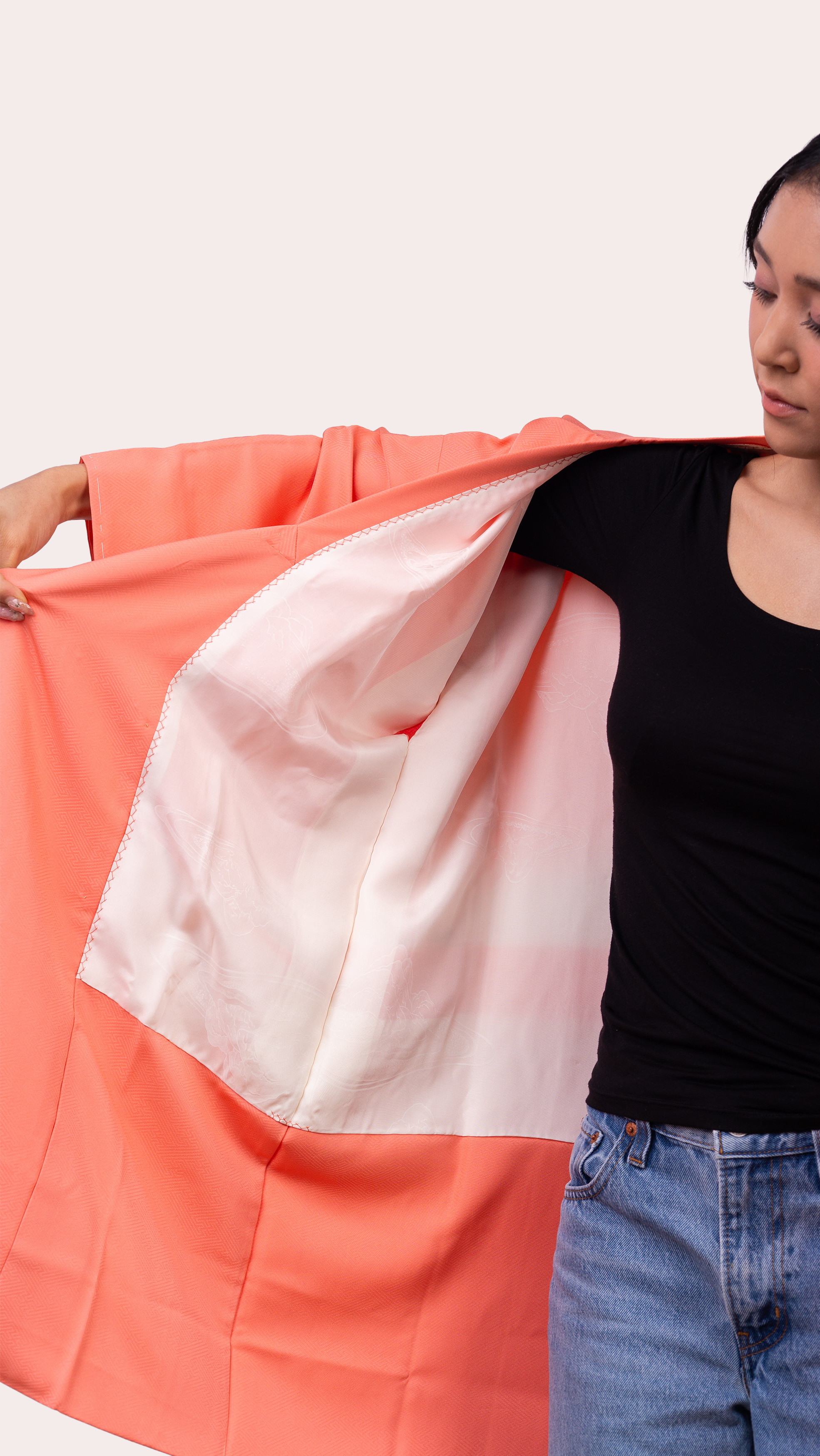 Coral Michiyuki Jacket — Double breasted Floral Accent