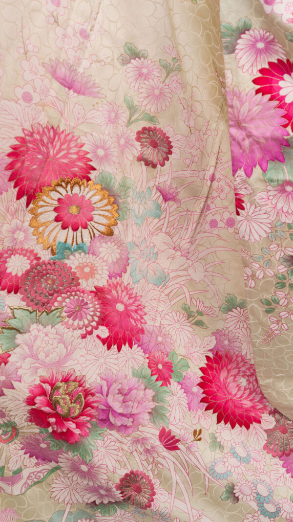 Furisode – Light green with pink floral design