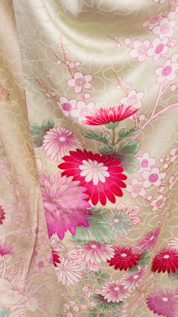 Furisode – Light green with pink floral design