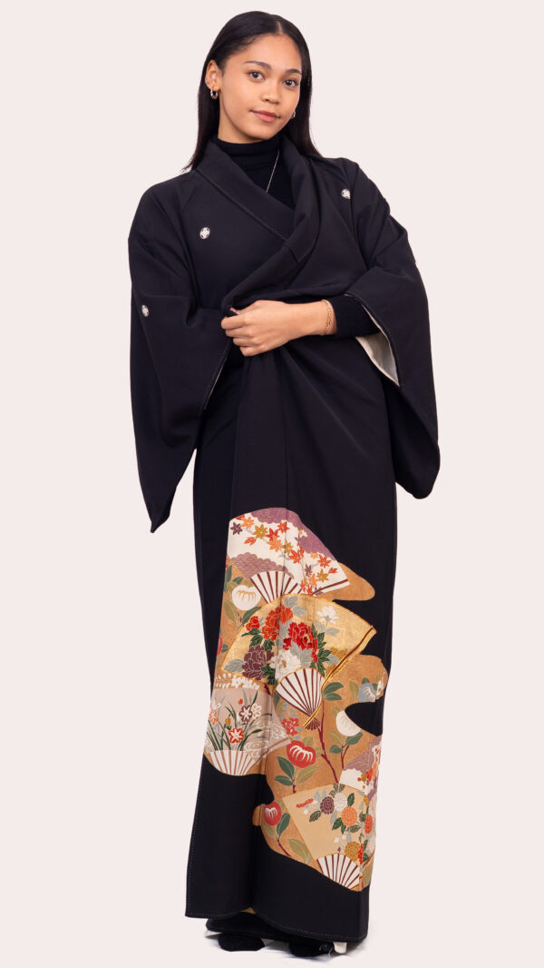 Kuro-Tomesode (Black Tomesode) — Gold Fan & Floral Motif