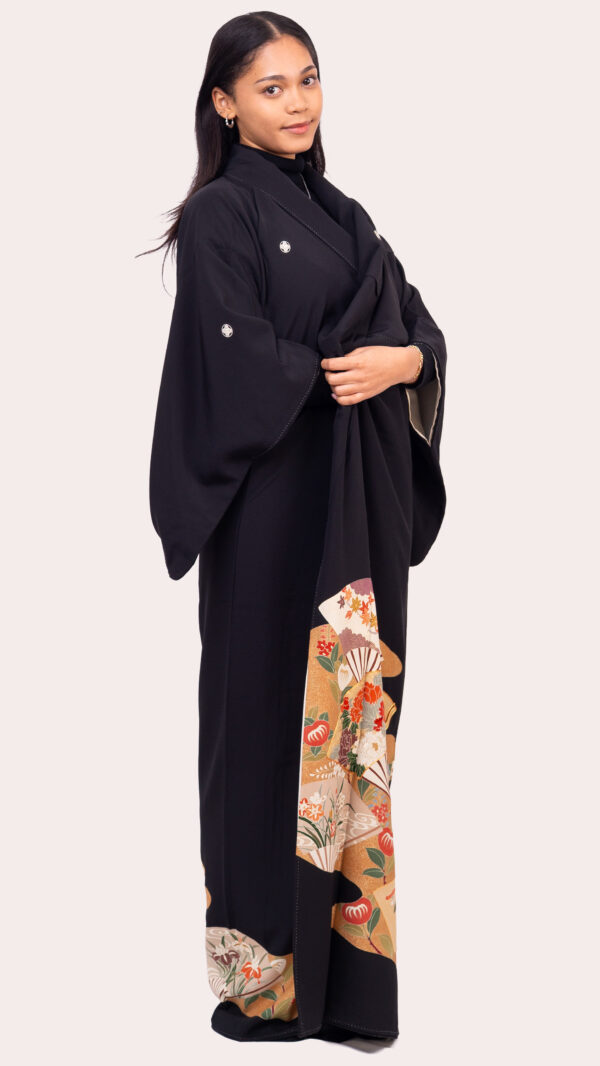 Kuro-Tomesode (Black Tomesode) — Gold Fan & Floral Motif
