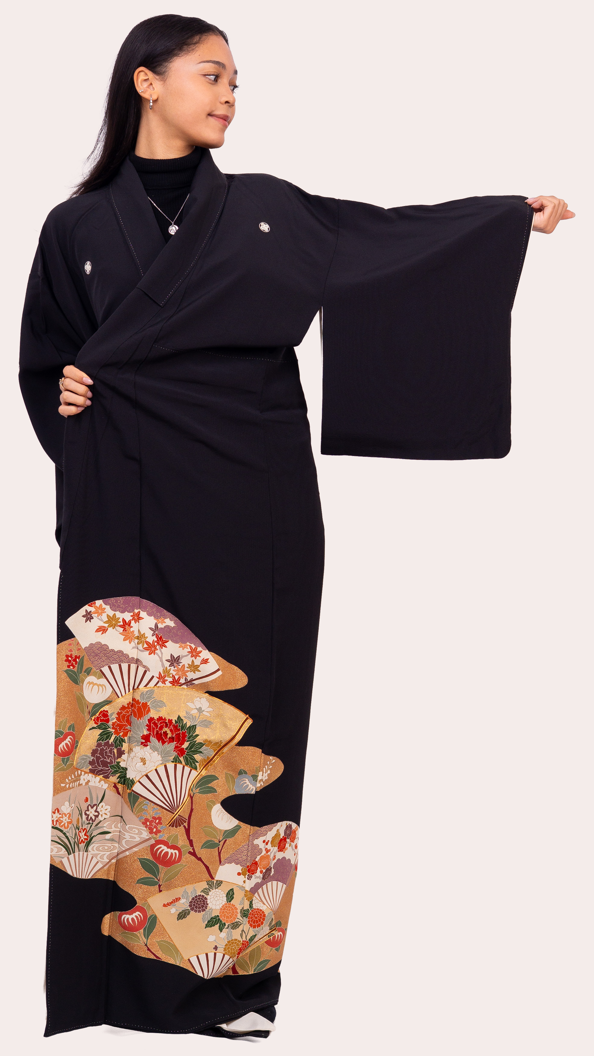 Kuro-Tomesode (Black Tomesode) — Gold Fan & Floral Motif