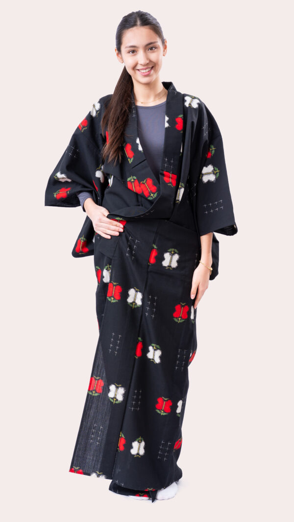 Wool Kimono and Haori jacket ensemble – Kasuri style