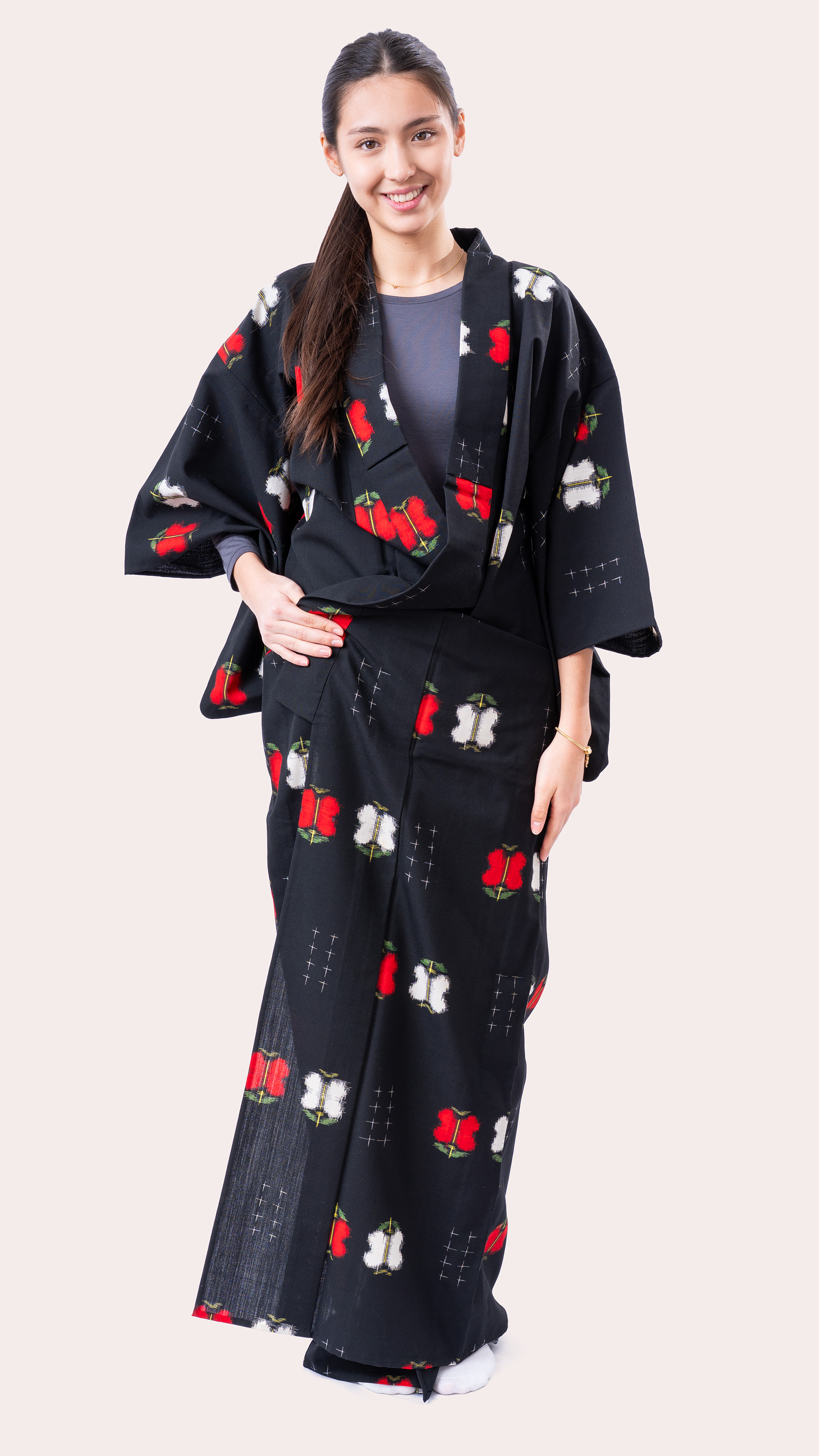 Wool Kimono and Haori jacket ensemble – Kasuri style