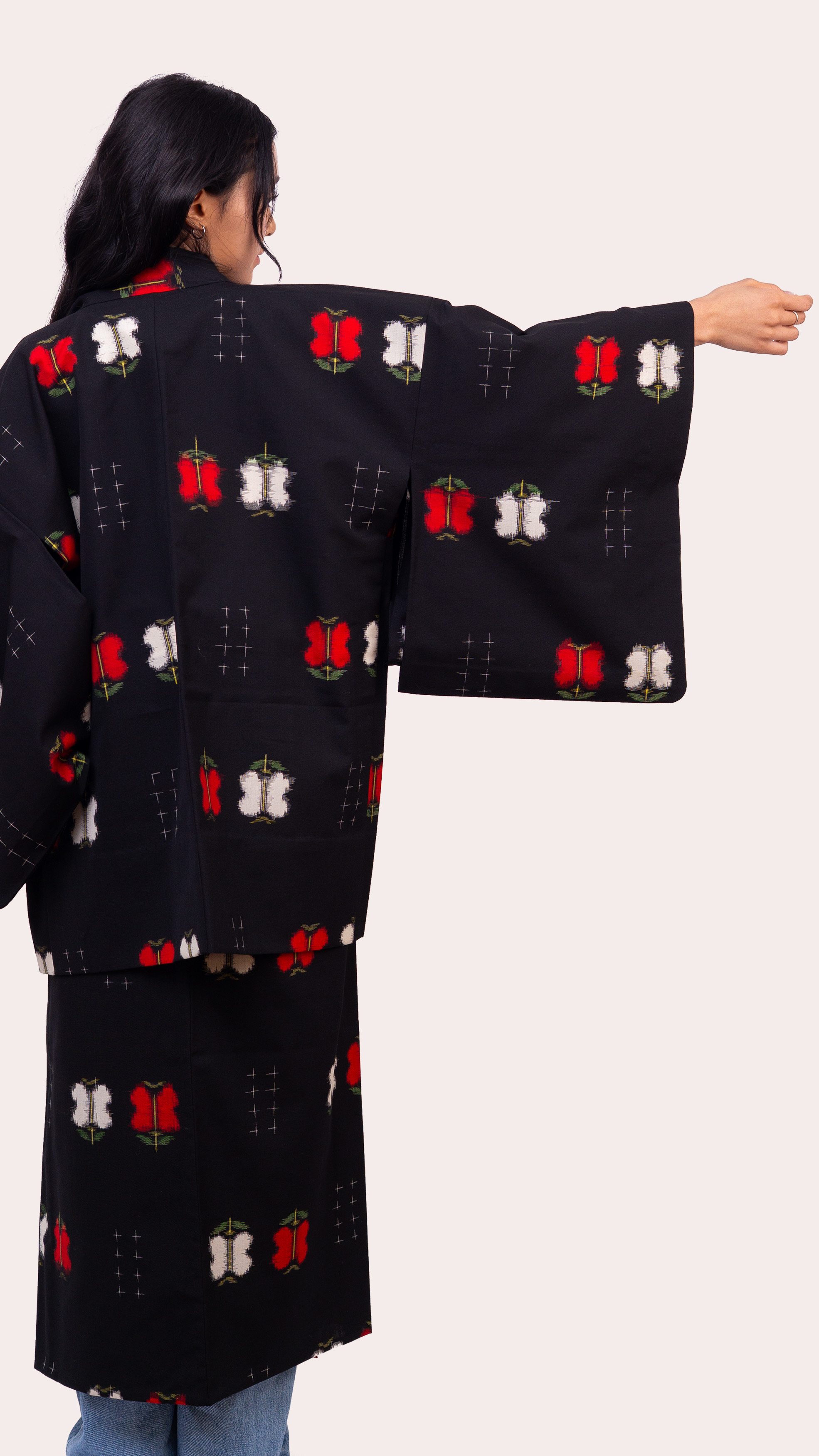 Wool Kimono and Haori jacket ensemble – Kasuri style