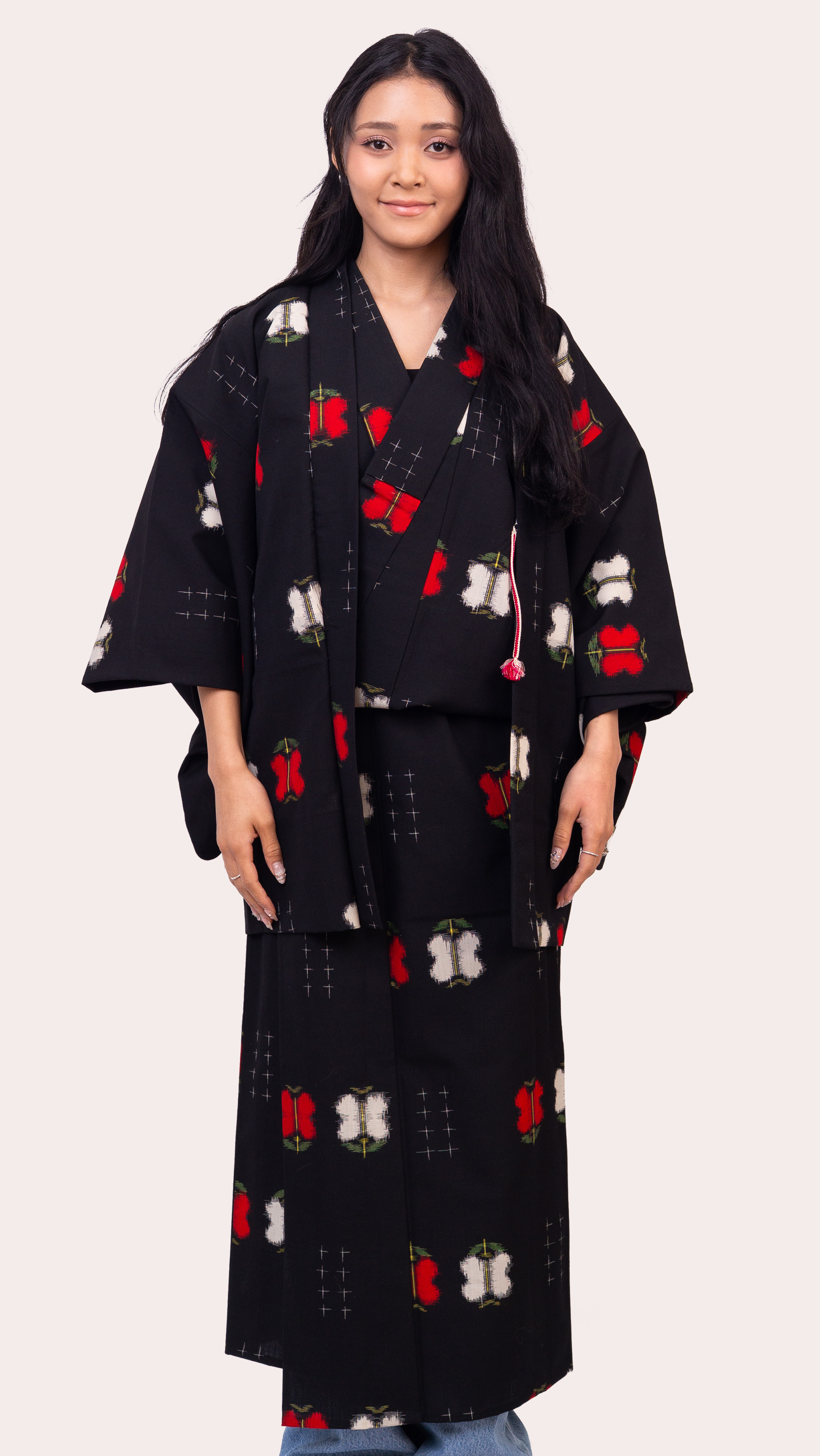 Wool Kimono and Haori jacket ensemble – Kasuri style